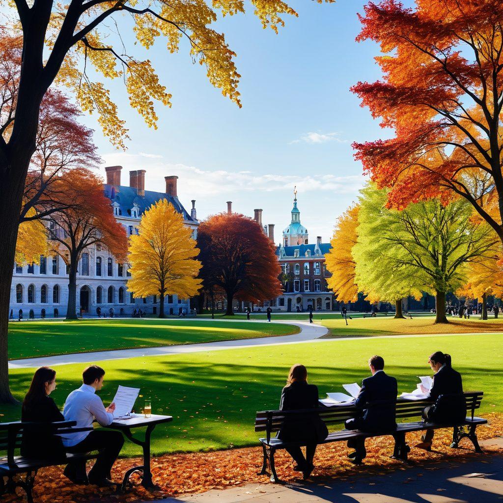 A serene landscape of Cambridge, featuring diverse people engaging in discussions about insurance options in a park. Include charts and papers in their hands to symbolize comprehensive coverage. Soft autumn colors to reflect affordability and warmth, with iconic Cambridge architecture in the background. super-realistic. vibrant colors. white background.